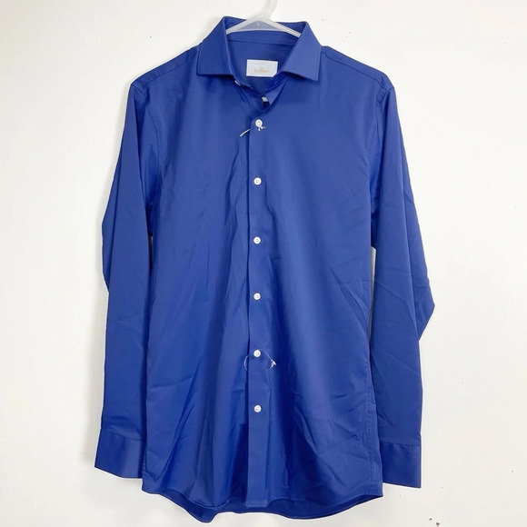 NEW Perry Ellis Portfolio Shirt Mens 14.5 32 33 Blue Long Sleeve Tech Slim NWOT - Picture 1 of 9